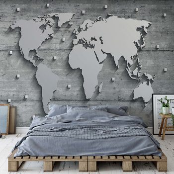 Modern 3D World Map Concrete Texture Wallpaper Mural