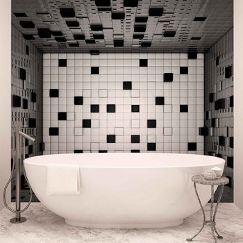 Modern Abstract Squares Black White Wallpaper Mural