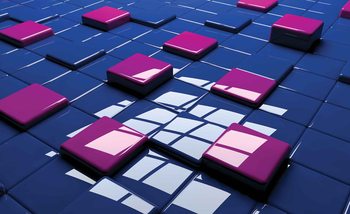 Modern Abstract Squares Blue Purple Wallpaper Mural