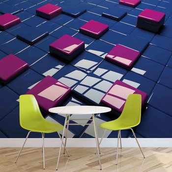 Modern Abstract Squares Blue Purple Wallpaper Mural