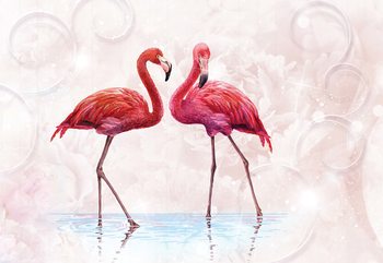 Modern Tropical Flamingos Wallpaper Mural