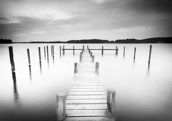Nature Water Lake Jetty Black White Wallpaper Mural
