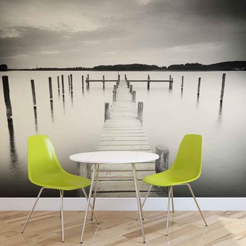 Nature Water Lake Jetty Black White Wallpaper Mural
