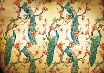 Wall Mural Pattern Peacocks Flowers Vintage