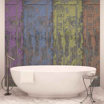 Rustic Painted Wood Doors Wallpaper Mural