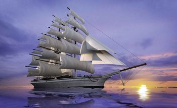 Sailing Ship Sunset Wallpaper Mural