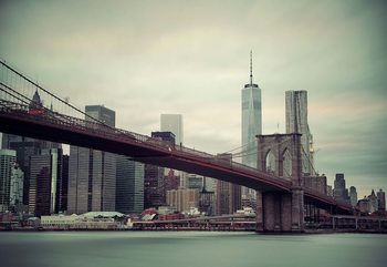 Sepia New York City Skyline Brooklyn Bridge Wallpaper Mural