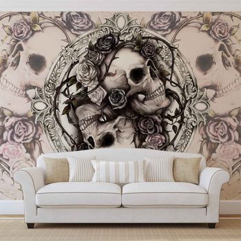 Skull Alchemy Roses Wallpaper Mural