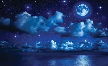 Sky Moon Clouds Stars Night Sea Wallpaper Mural