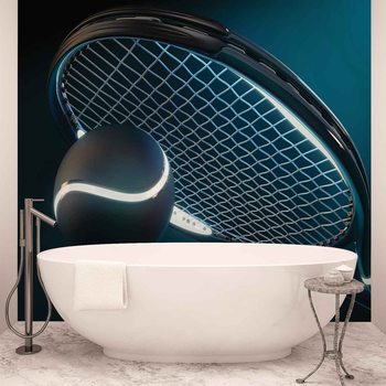 Tennis Racket Ball Neon Wallpaper Mural