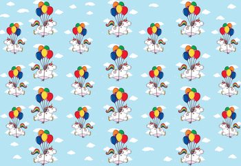 Unicorns And Balloons Pattern Blue Wallpaper Mural