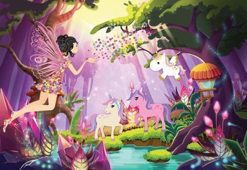 Unicorns And Fairies In The Forest Wallpaper Mural