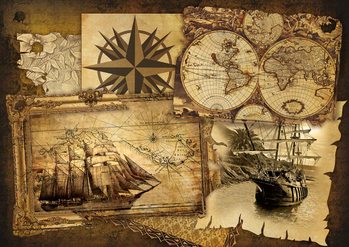 Vintage Ships and Maps Wallpaper Mural