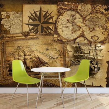 Vintage Ships and Maps Wallpaper Mural