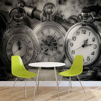 Watches Clocks Black White Wallpaper Mural
