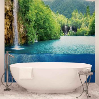 Waterfall Sea Nature Dolphins Wallpaper Mural