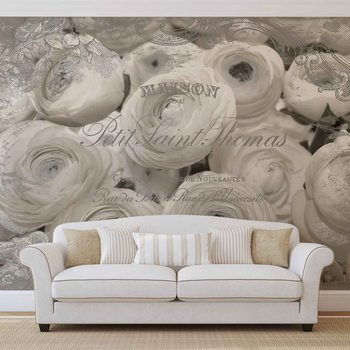 White Roses Vintage Effect Wallpaper Mural