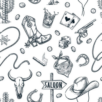 Ταπετσαρία Wild West seamless pattern. Vector hand
