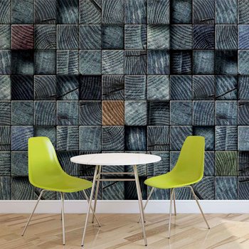 Wood Blocks Texture Dark Grey Wallpaper Mural