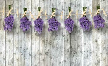 Wooden Wall Flowers Lavender Wallpaper Mural
