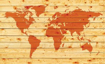 World Map Wood Planks Wallpaper Mural