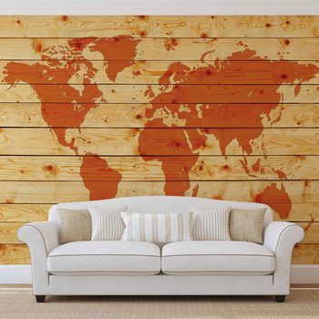 World Map Wood Planks Wallpaper Mural