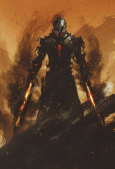 Μπλουζάκι warrior posing with fire flame swords