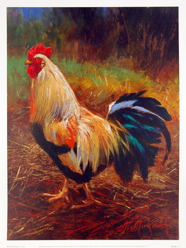 Art Print White and Green Rooster