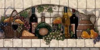 Art Print Wine, Fruit and Cheese Pantry
