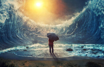 Αυτοκόλλητο Woman and tidal wave