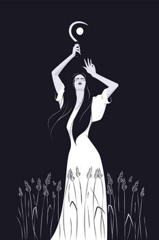 Sticker Woman witch in white dress with