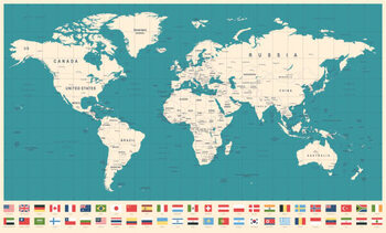 Sticker World Map and Most Popular Flags