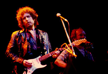 Sticker Writer composer Bob Dylan at a concert in the early 1980s