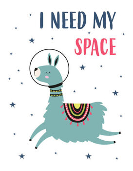 Αφίσα card of llama and space, vector illustration