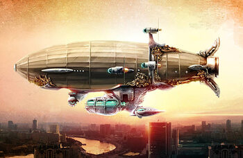 Αφίσα Dirigible balloon in the sky over a city