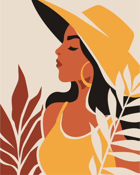 Αφίσα Fashion summer black woman natural tropical leaves contemporary art poster minimal style vector flat illustration