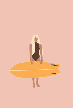 Αφίσα Flat illustration of surfer girl holding
