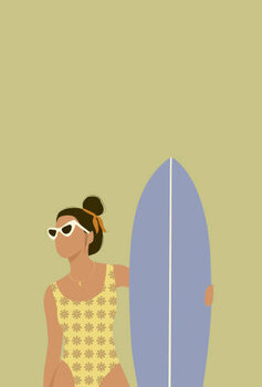 Αφίσα Flat illustration of surfer girl holding