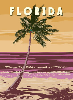Αφίσα Florida Beach Retro Poster. Palm on