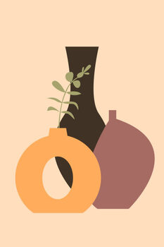 Αφίσα Plant, bottle, vase pattern background. Mid Century Simple Boho Elements.