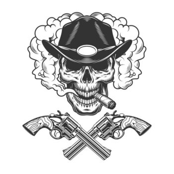 Αφίσα Skull smoking cigar in sheriff hat