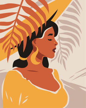 Αφίσα Summer African woman retro tropical background paint hand drawn contemporary art poster vector flat illustration