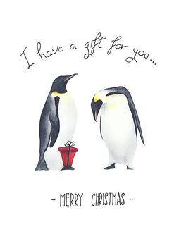 Αφίσα Watercolor Christmas card with penguins