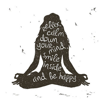 Αφίσα Woman silhouette sitting in lotus pose of yoga.