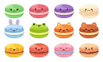 Εκτύπωση καμβά Kawaii macaron. Cute animal macarons, french