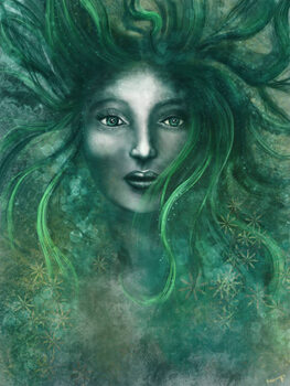 Εκτύπωση καμβά Magical woman with green hair - Digital Painting