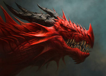 Εκτύπωση καμβά Red dragon head digital painting.