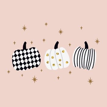 Εκτύπωση καμβά Three Halloween pumpkins with gold glitter.