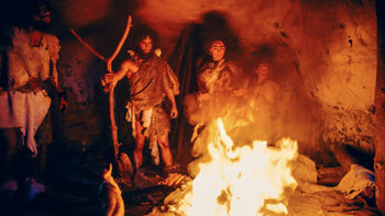 Εκτύπωση καμβά Tribe of Prehistoric Hunter-Gatherers Wearing Animal