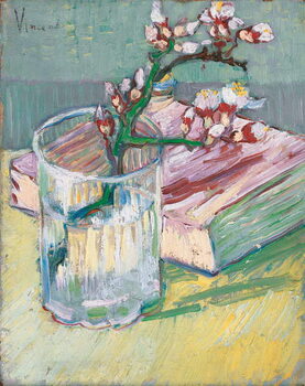 Плакат Flowering almond branch in a glass with a book, 1888